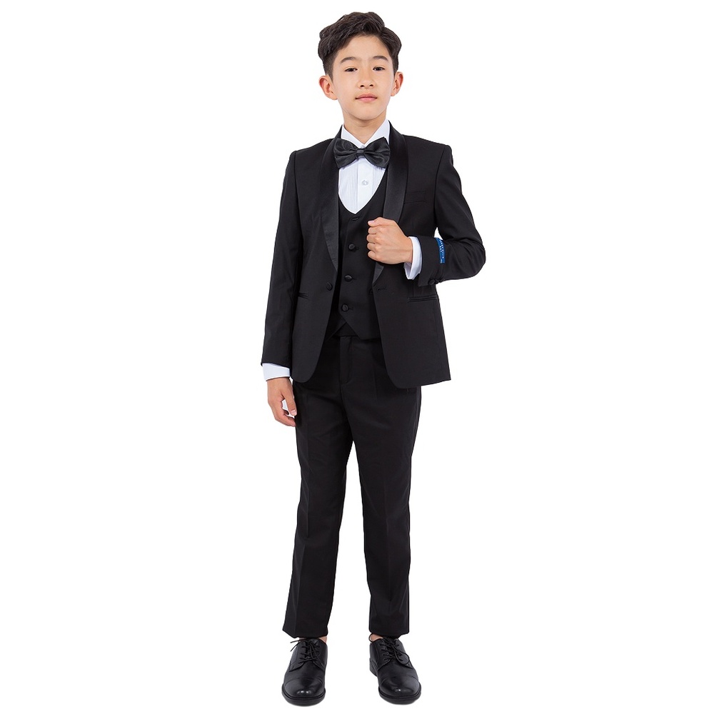 Solid Black Shawl Lapel 5 Piece Perry Ellis Boy's Tuxedo